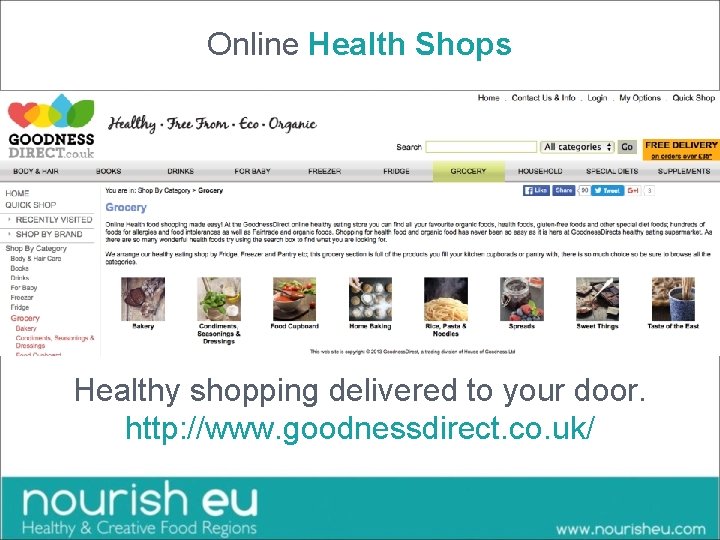 Online Health Shops HEADING Healthy shopping delivered to your door. http: //www. goodnessdirect. co.