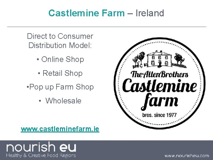 Castlemine Farm – Ireland Direct to Consumer Distribution Model: • Online Shop • Retail Castlemine Farm – Ireland Direct to Consumer Distribution Model: • Online Shop • Retail