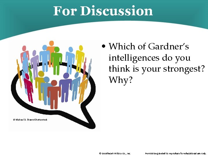 For Discussion • Which of Gardner’s intelligences do you think is your strongest? Why?