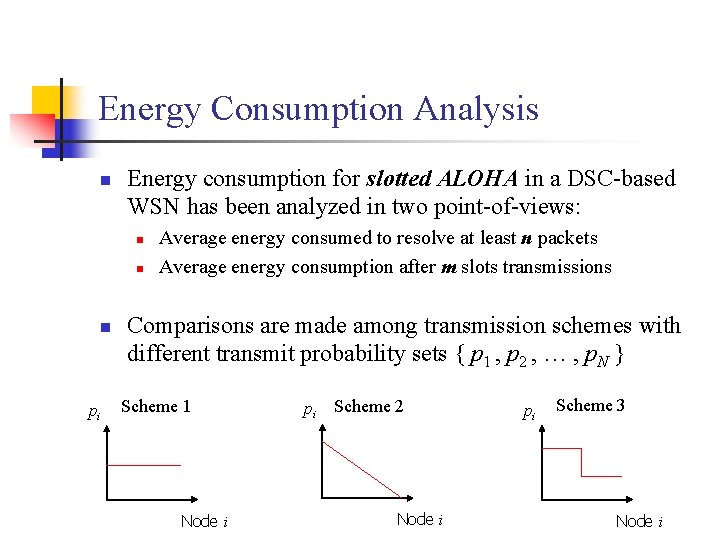 Energy Consumption Analysis n Energy consumption for slotted ALOHA in a DSC-based WSN has