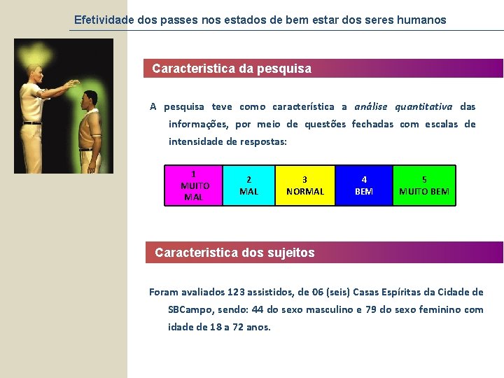 Efetividade dos passes nos estados de bem estar dos seres humanos Caracteristica da pesquisa