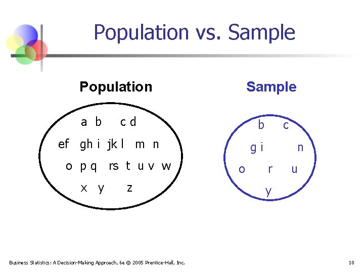 Population vs. Sample Population a b Sample cd b ef gh i jk l