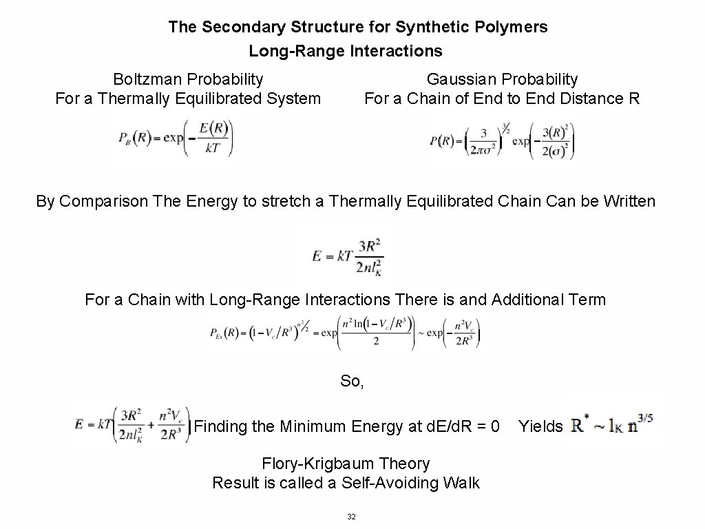 The Secondary Structure for Synthetic Polymers Long-Range Interactions Boltzman Probability For a Thermally Equilibrated