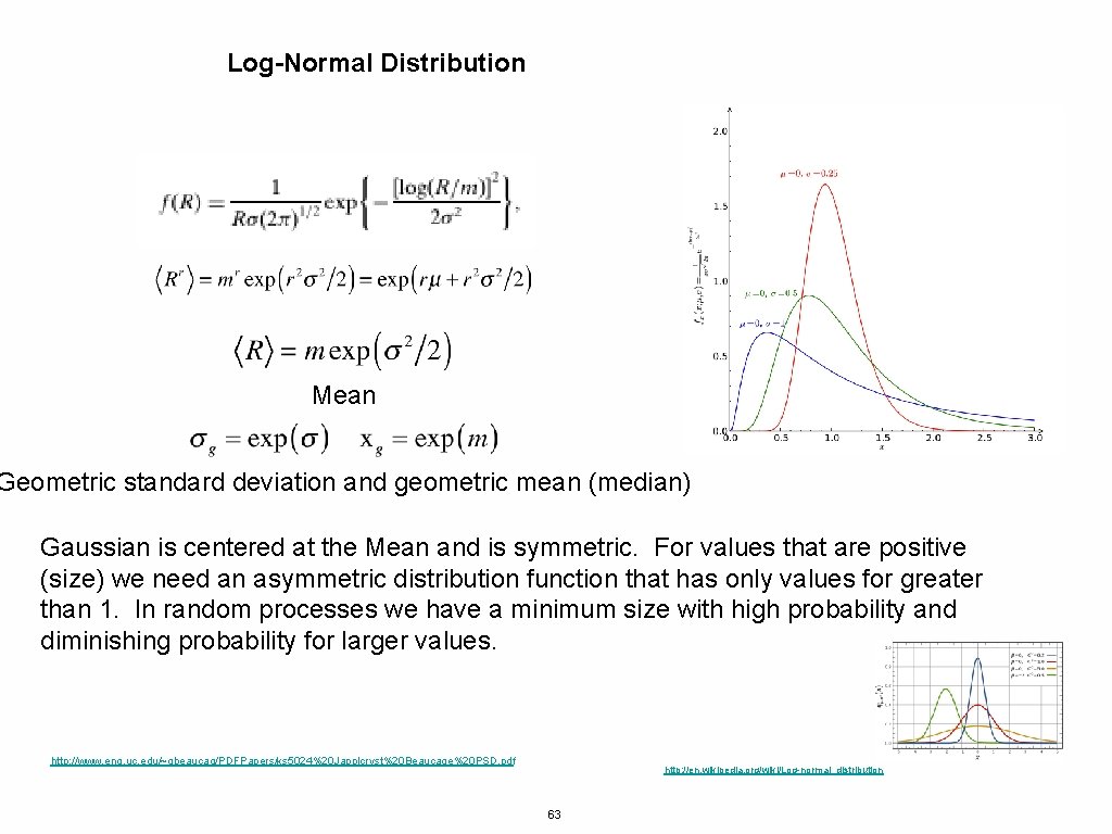 Log-Normal Distribution Mean Geometric standard deviation and geometric mean (median) Gaussian is centered at