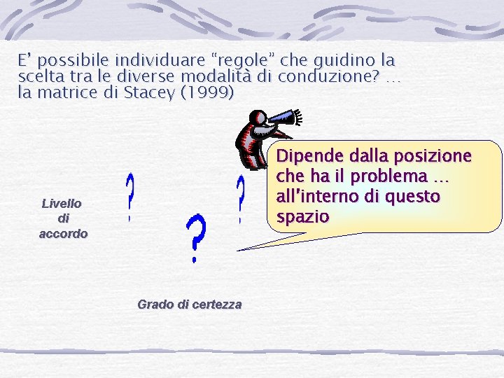 E’ possibile individuare “regole” che guidino la scelta tra le diverse modalità di conduzione?