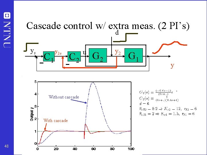 Cascade control w/ extra meas. (2 PI’s) d ys C 1 y 2 s