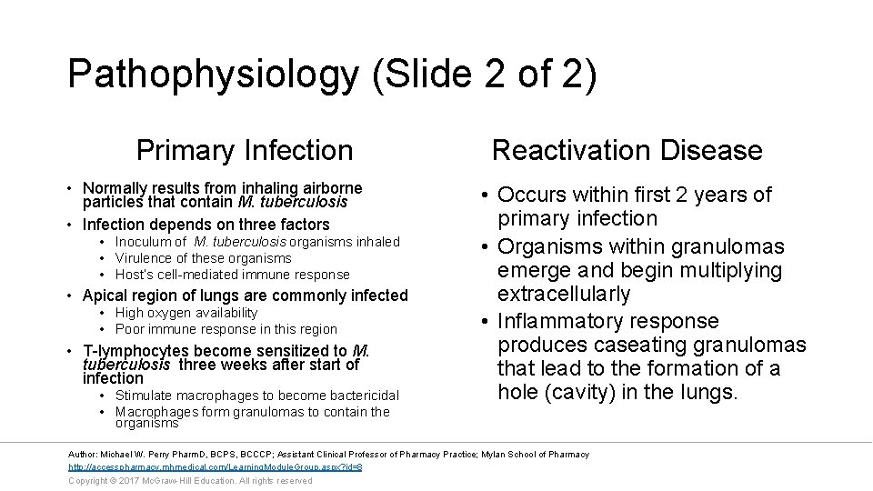 Pathophysiology (Slide 2 of 2) Primary Infection • Normally results from inhaling airborne particles