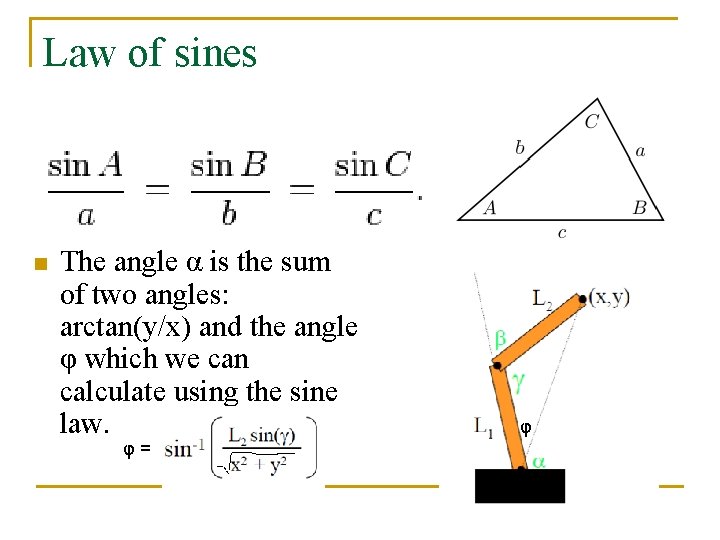 Law of sines n The angle α is the sum of two angles: arctan(y/x)