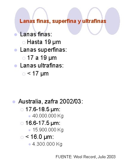 Lanas finas, superfina y ultrafinas Lanas finas: ¡ Hasta 19 µm l Lanas superfinas: