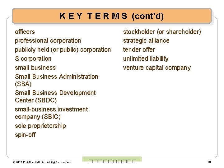 K E Y T E R M S (cont’d) officers professional corporation publicly held
