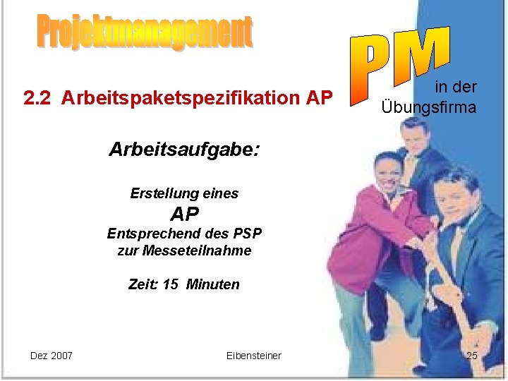2. 2 Arbeitspaketspezifikation AP in der Übungsfirma Arbeitsaufgabe: Erstellung eines AP Entsprechend des PSP