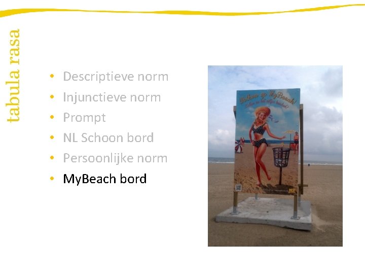  • • • Descriptieve norm Injunctieve norm Prompt NL Schoon bord Persoonlijke norm