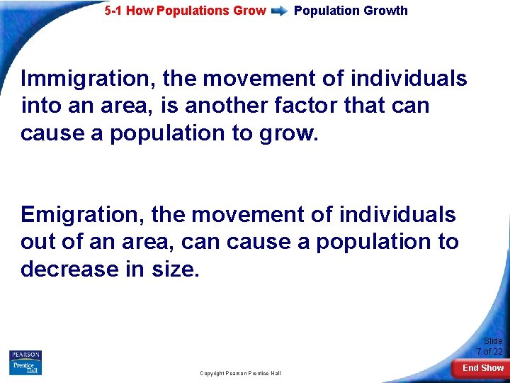 5 -1 How Populations Grow Population Growth Immigration, the movement of individuals into an