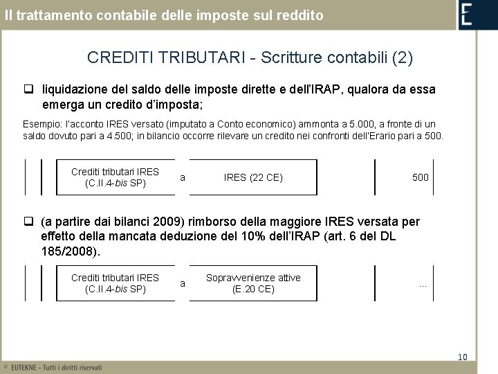 Il trattamento contabile delle imposte sul reddito CREDITI TRIBUTARI - Scritture contabili (2) q