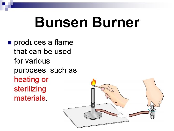 Bunsen Burner n produces a flame that can be used for various purposes, such