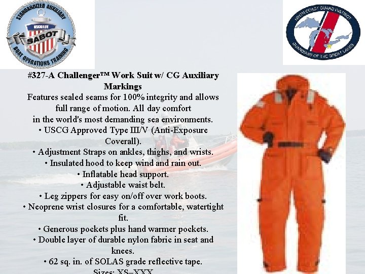 #327 -A Challenger™ Work Suit w/ CG Auxiliary Markings Features sealed seams for 100%