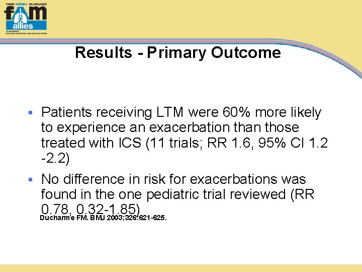 Results - Primary Outcome Patients receiving LTM were 60% more likely to experience an