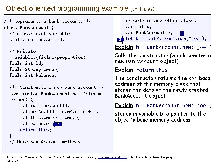 Object-oriented programming example (continues) /** Represents a bank account. */ class Bank. Account {