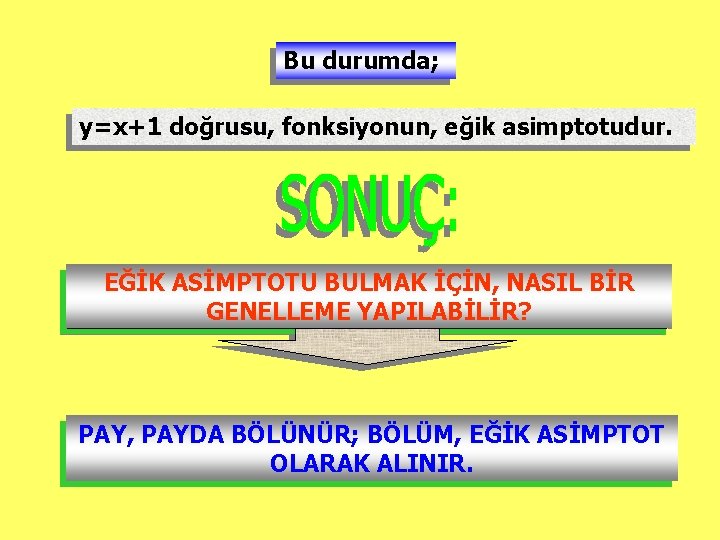 Bu durumda; y=x+1 doğrusu, fonksiyonun, eğik asimptotudur. EĞİK ASİMPTOTU BULMAK İÇİN, NASIL BİR GENELLEME