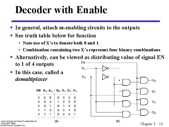 Decoder with Enable § In general, attach m-enabling circuits to the outputs § See Decoder with Enable § In general, attach m-enabling circuits to the outputs § See