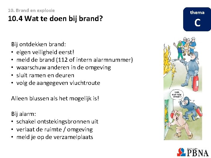 10. Brand en explosie 10. 4 Wat te doen bij brand? Bij ontdekken brand: