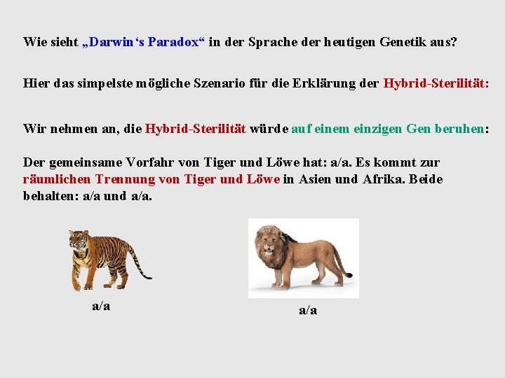 Wie sieht „Darwin‘s Paradox“ in der Sprache der heutigen Genetik aus? Hier das simpelste