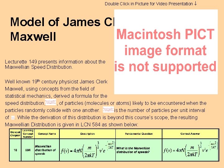 Double Click in Picture for Video Presentation Model of James Clerk Maxwell Lecturette 149