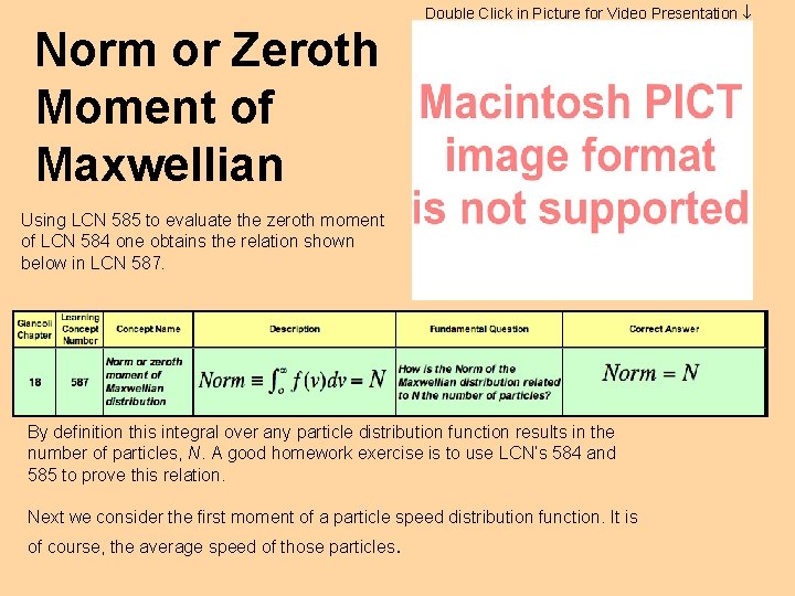 Double Click in Picture for Video Presentation Norm or Zeroth Moment of Maxwellian Using