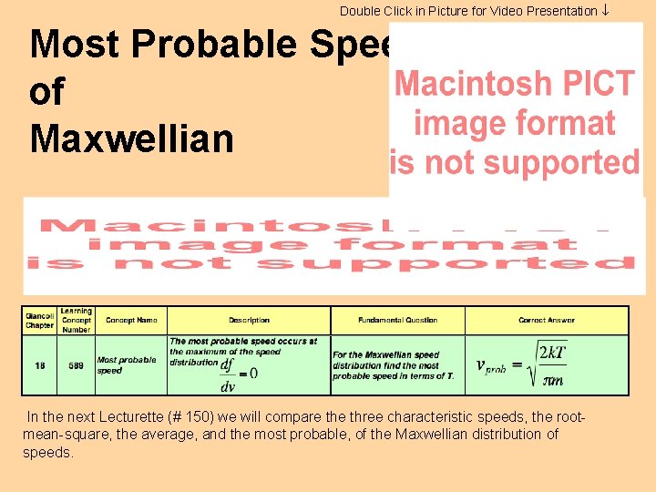 Double Click in Picture for Video Presentation Most Probable Speed of Maxwellian In the