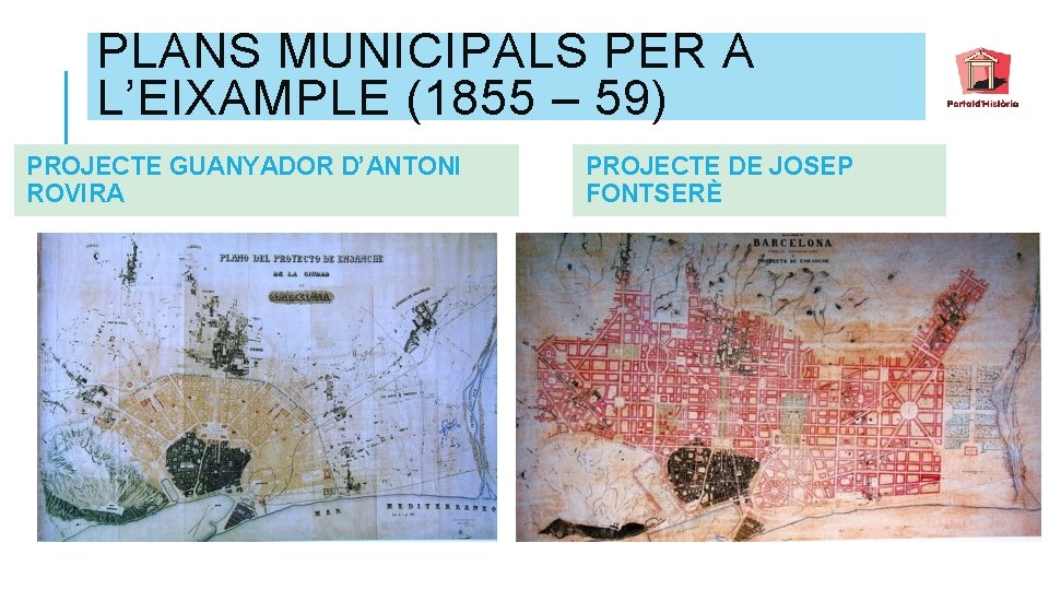 PLANS MUNICIPALS PER A L’EIXAMPLE (1855 – 59) PROJECTE GUANYADOR D’ANTONI ROVIRA PROJECTE DE