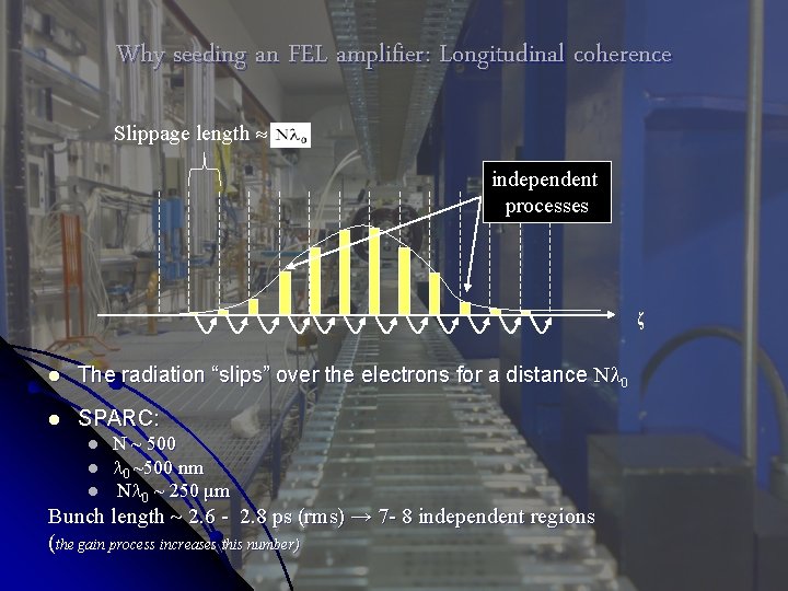 Why seeding an FEL amplifier: Longitudinal coherence Slippage length independent processes ζ l The