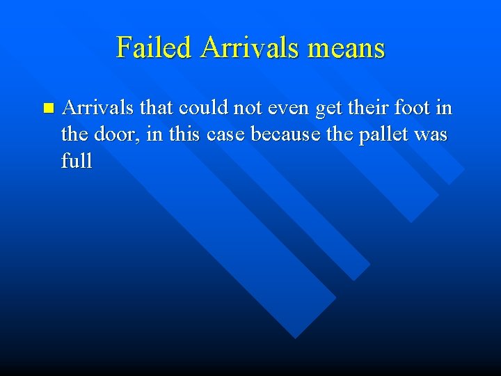 Failed Arrivals means n Arrivals that could not even get their foot in the