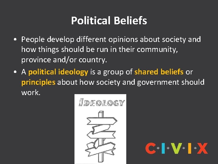 Political Beliefs • People develop different opinions about society and how things should be