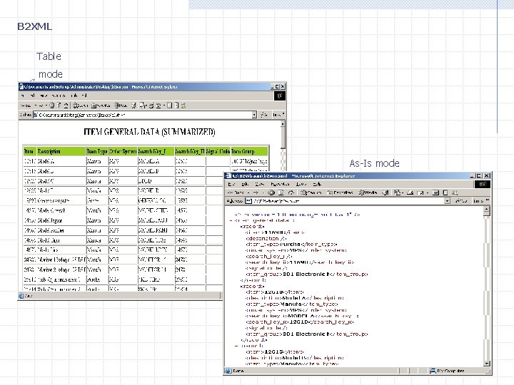 B 2 XML Table mode As-Is mode 