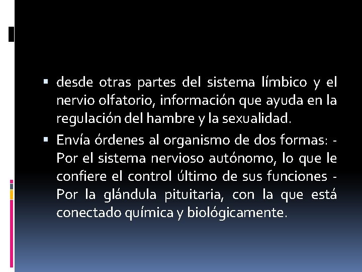  desde otras partes del sistema límbico y el nervio olfatorio, información que ayuda