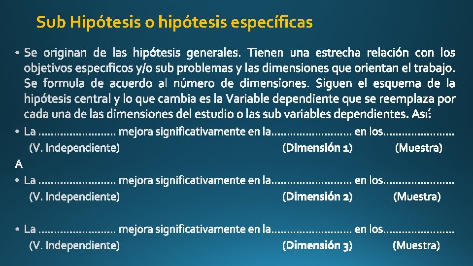 Sub Hipótesis o hipótesis específicas 