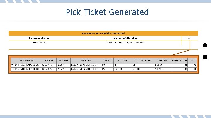 Pick Ticket Generated 