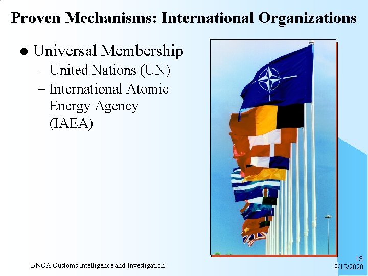 Proven Mechanisms: International Organizations l Universal Membership - United Nations (UN) - International Atomic