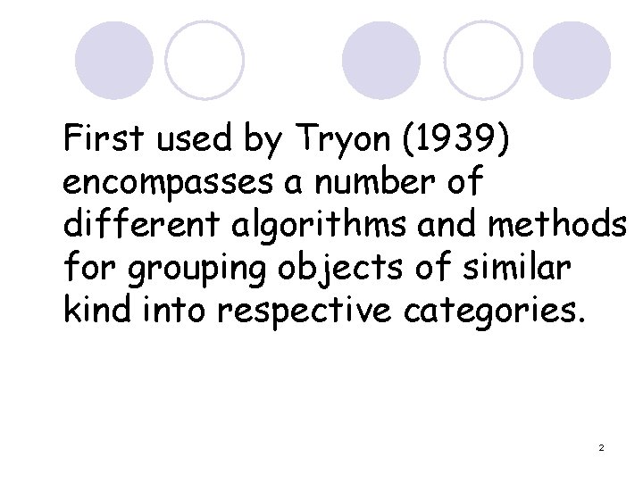 First used by Tryon (1939) encompasses a number of different algorithms and methods for