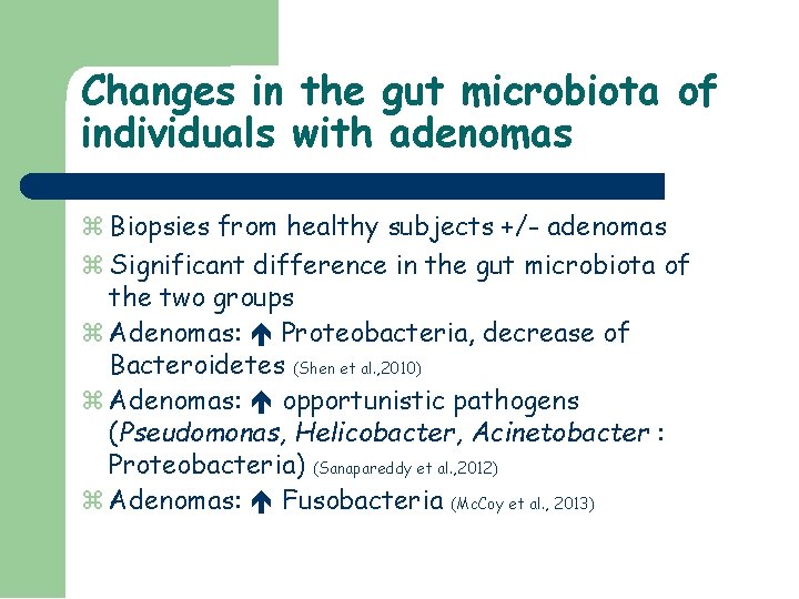 Changes in the gut microbiota of individuals with adenomas Biopsies from healthy subjects +/-