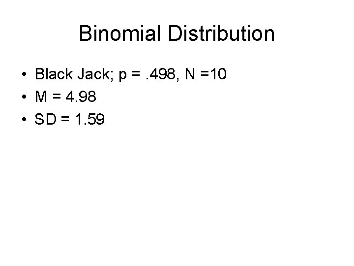 Binomial Distribution • Black Jack; p =. 498, N =10 • M = 4.