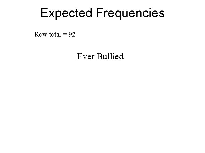 Expected Frequencies Row total = 92 Ever Bullied 