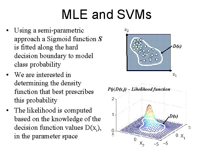 MLE and SVMs • Using a semi-parametric approach a Sigmoid function S is fitted
