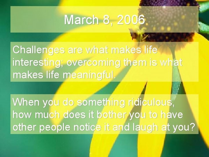 March 8, 2006 Challenges are what makes life interesting; overcoming them is what makes