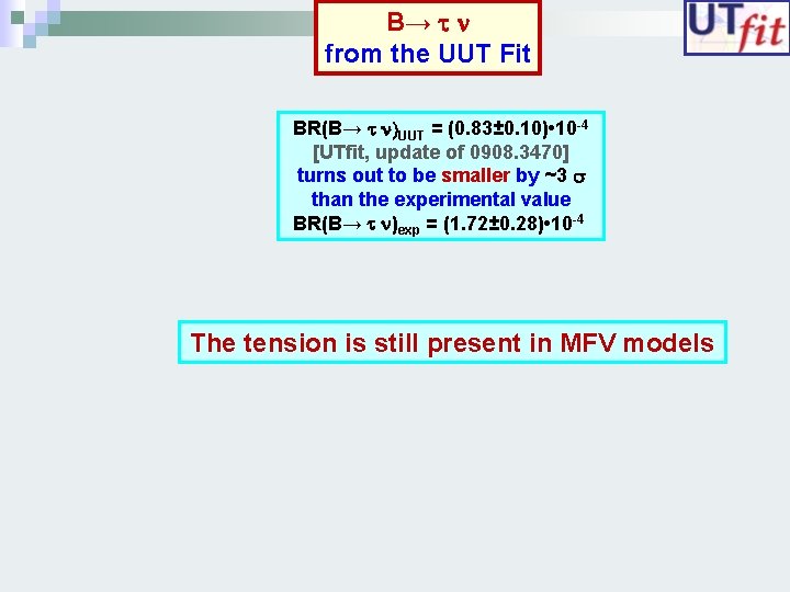 B→ t n from the UUT Fit BR(B→ t n)UUT = (0. 83± 0.