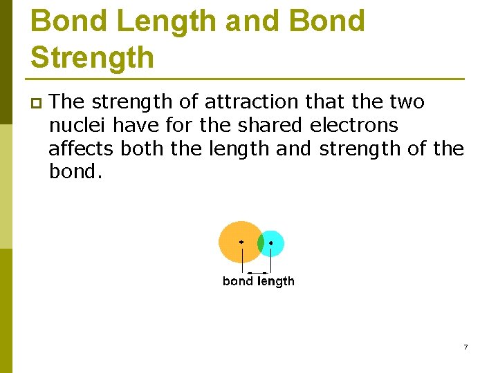 Bond Length and Bond Strength p The strength of attraction that the two nuclei