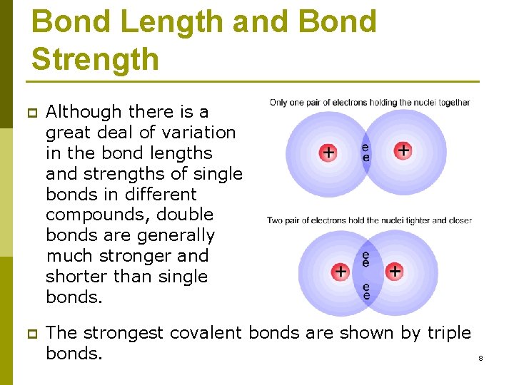 Bond Length and Bond Strength p Although there is a great deal of variation