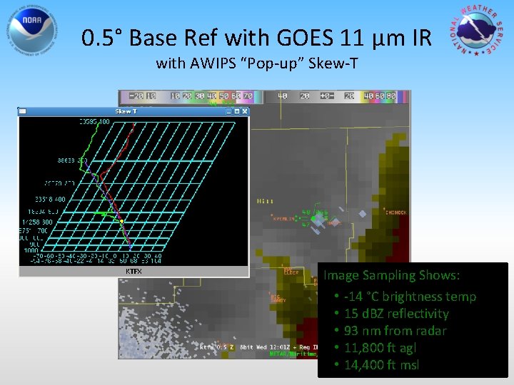 0. 5° Base Ref with GOES 11 µm IR with AWIPS “Pop-up” Skew-T Image