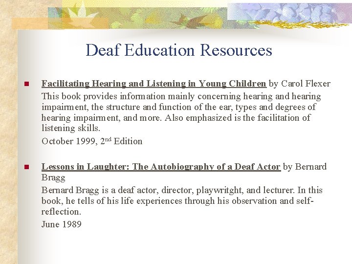 Deaf Education Resources n Facilitating Hearing and Listening in Young Children by Carol Flexer