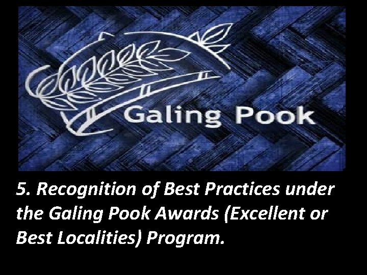 5. Recognition of Best Practices under the Galing Pook Awards (Excellent or Best Localities)